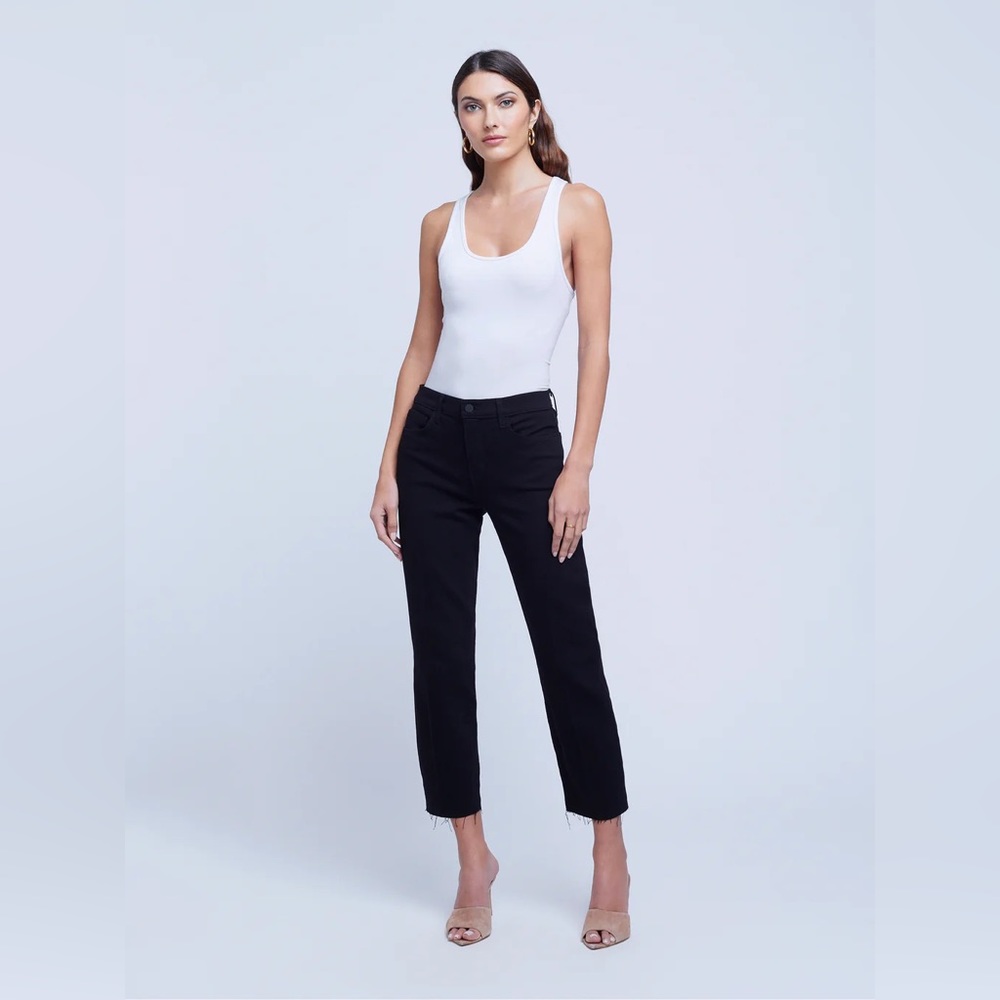 L’agence black straight leg Sada Jean raw hem high waist stretch